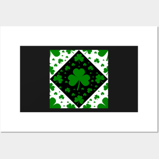 Green, White and Black Shamrock Pattern Posters and Art